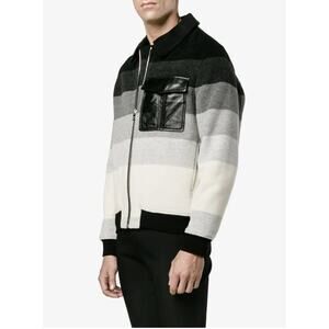 JW Anderson Black Gray Ivory Striped Ombre Design Long Sleeve Bomber Jacket 40
